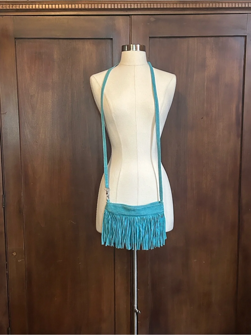 Vintage Turquoise Suede Fringed Bag - Picture 8 of 8